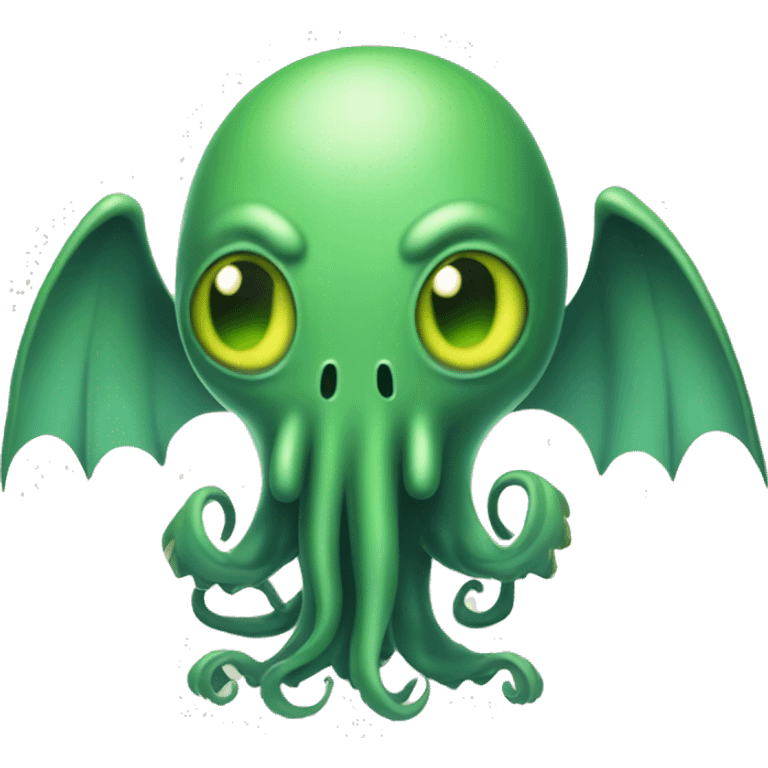 A full-body depiction of Cthulhu in a T-pose, with a simple, cute appearance. The character has a tentacled face, small wings, and slightly menacing eyes. The figure should be fully visible from head to feet emoji