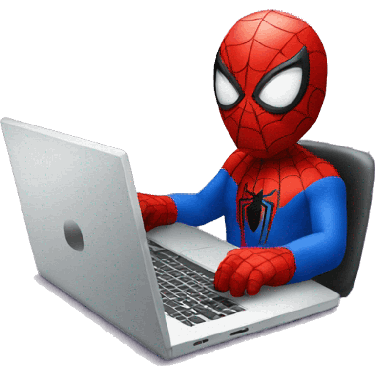 spiderman working with laptop with front pov emoji