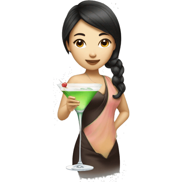 Pretty Asian girl drinking martini emoji