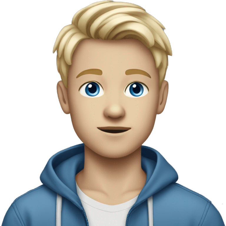 A white blonde 15 year old boy with blue eyes dressed in a jeans shirt and blue joggers emoji