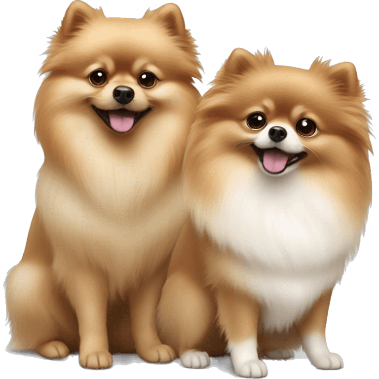 White Pomeranian and brown Pomeranian playing together  emoji