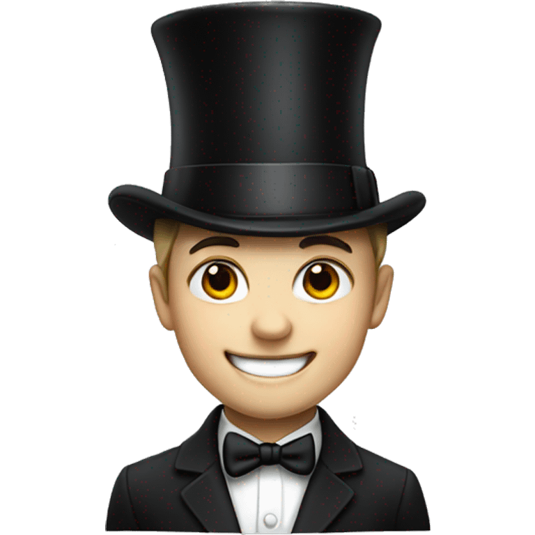 Smiling boy, white skin, in top hat emoji