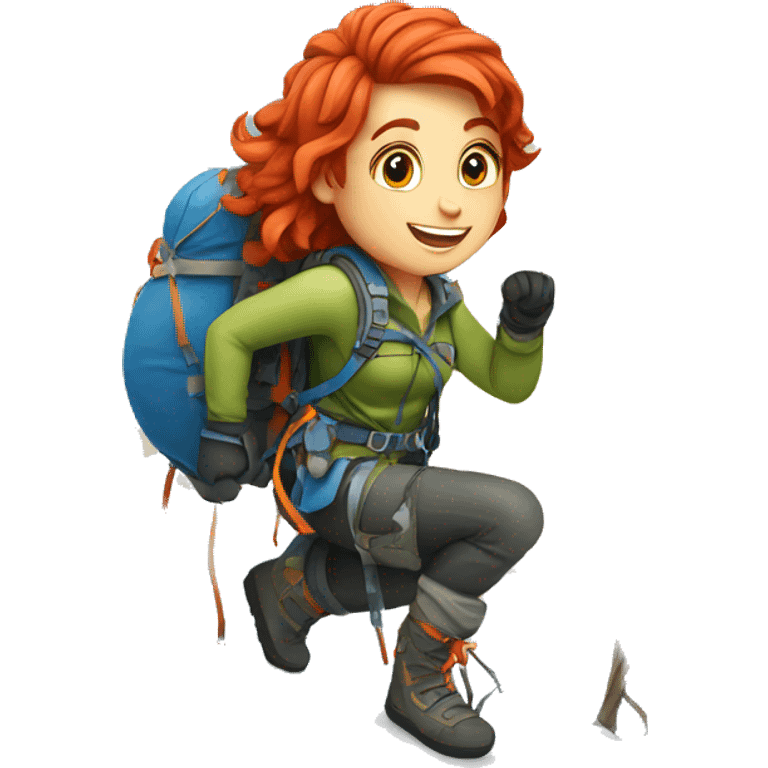 Female winter mountain climber red hair climbing with Greek flag Easter eggs emoji