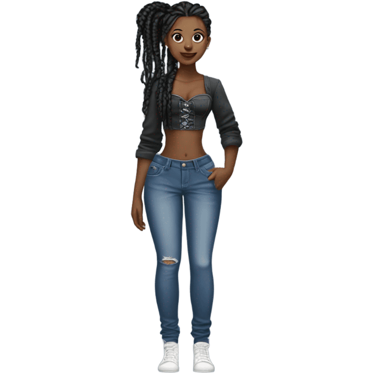 Black girl with braids posing full body jeans corset top emoji