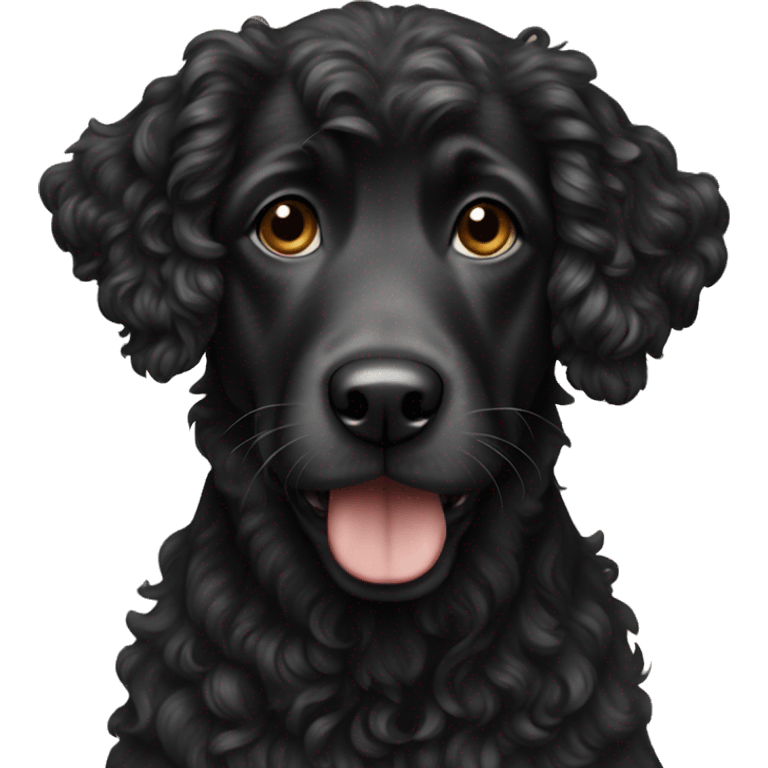 Black curly dog with  emoji