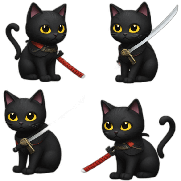 Black cat with a katana emoji