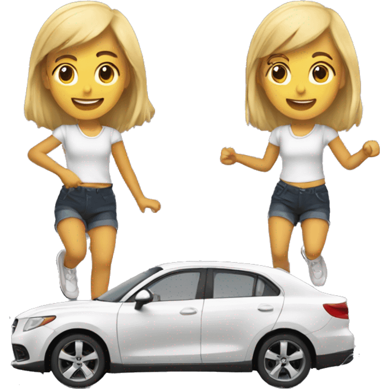 Girl vibing, driving car, dancing, singing, cute girl emoji