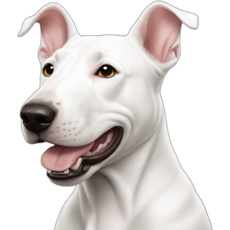 Completely White bull terrier with black right ear emoji