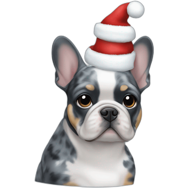 blue merle frenchie christmas hat emoji