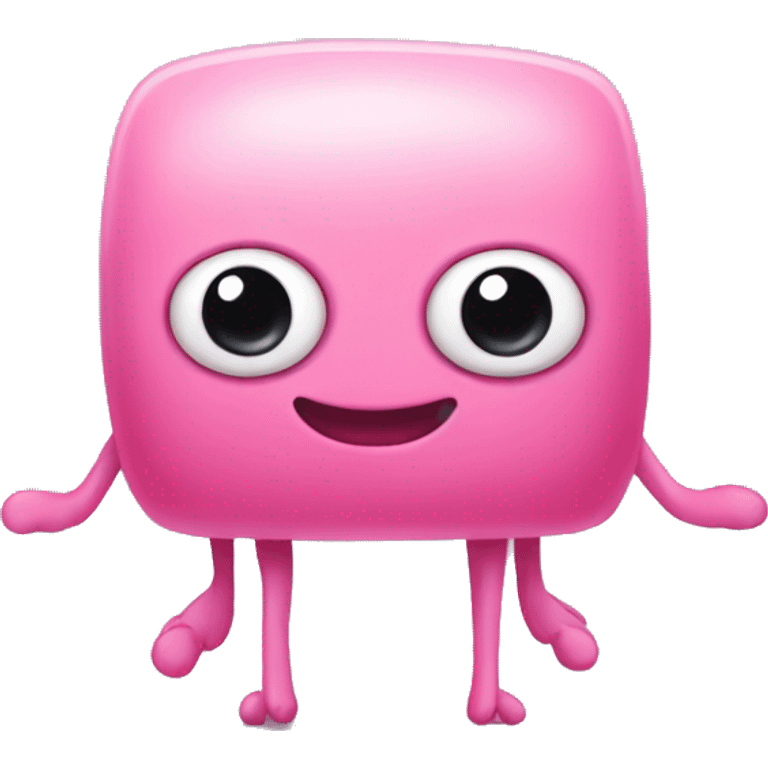 A small pink creature with a rectangular body, big black eyes, a small black smile, long thin arms and legs, and slightly red cheeks. emoji