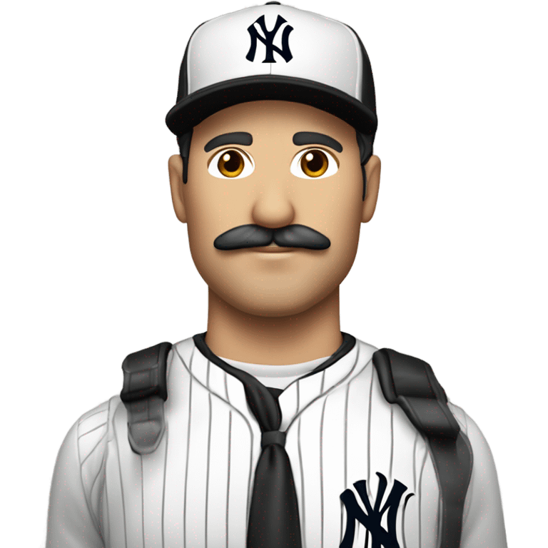 Homme blanc, 30 ans, cheveux courts noir, moustache, casquette noir yankees noir, avec uns bière  emoji