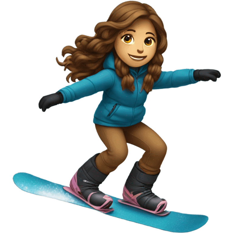 Long brown hair girl snowboarding emoji