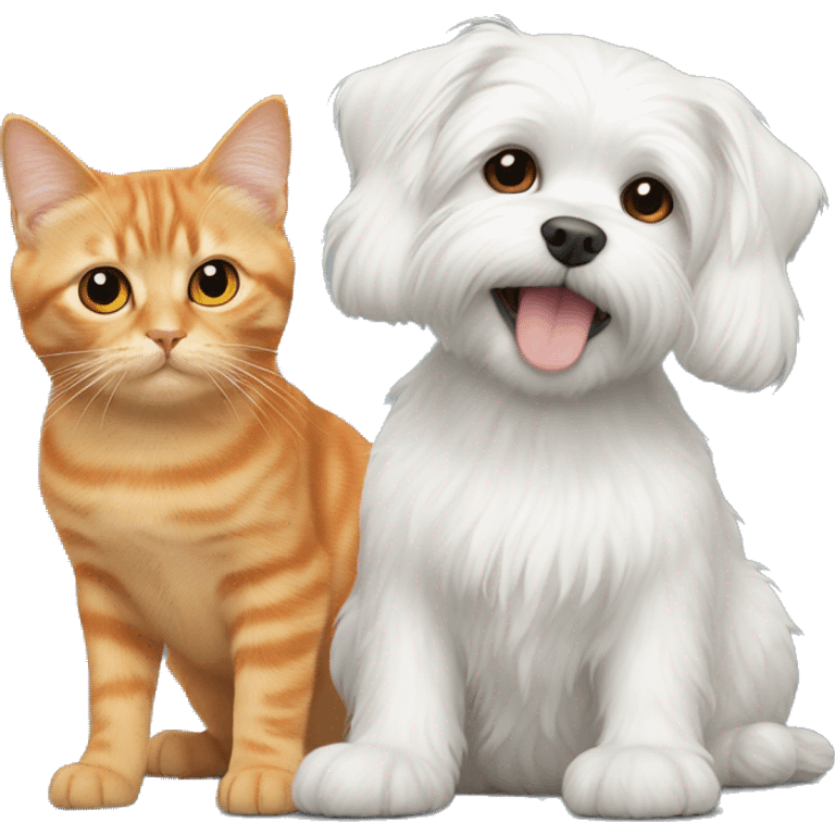 White Maltese next to orange cat emoji