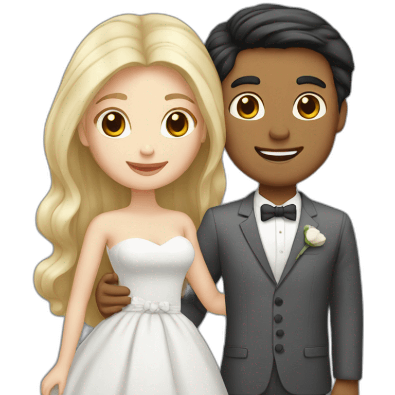 blond man, black hair white skin woman, marriage and holding gray cat emoji