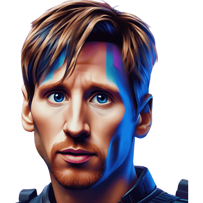 Synthwave Messi in bladerunner style, oil paint, epic eyes, intricate lips, exquisite pose, beautiful, desirable, logical emoji