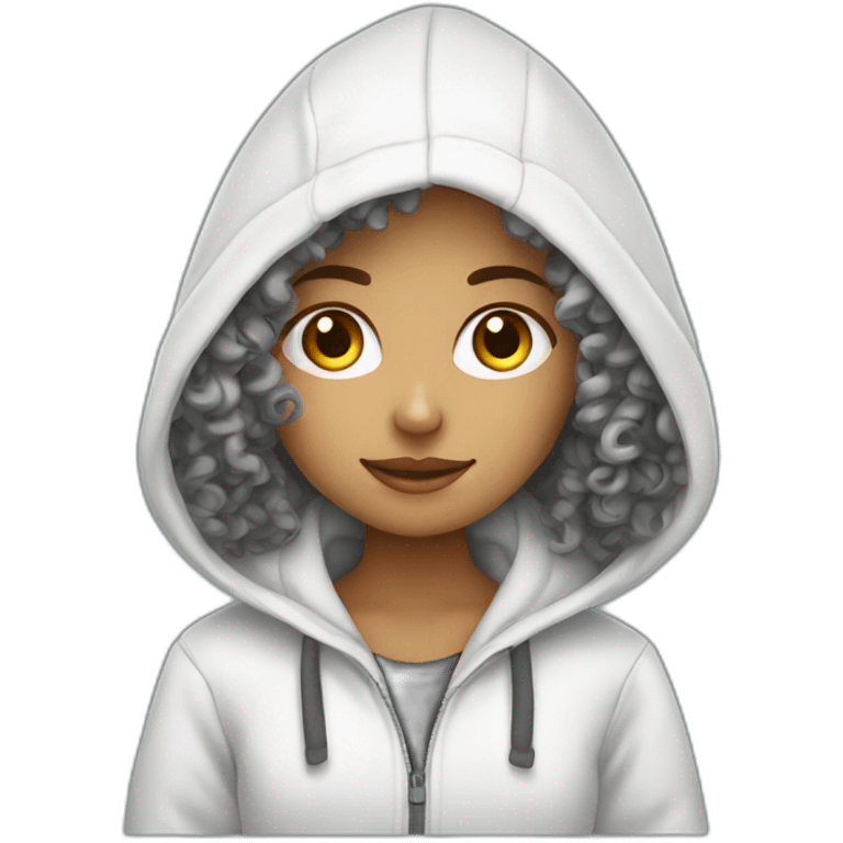 a white tenage curly girl wearing a hoodie working on a laptop emoji