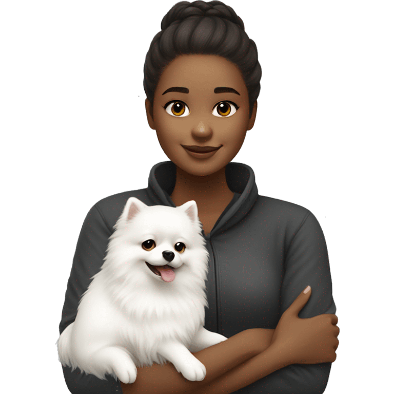 girl hug white Pomeranian emoji