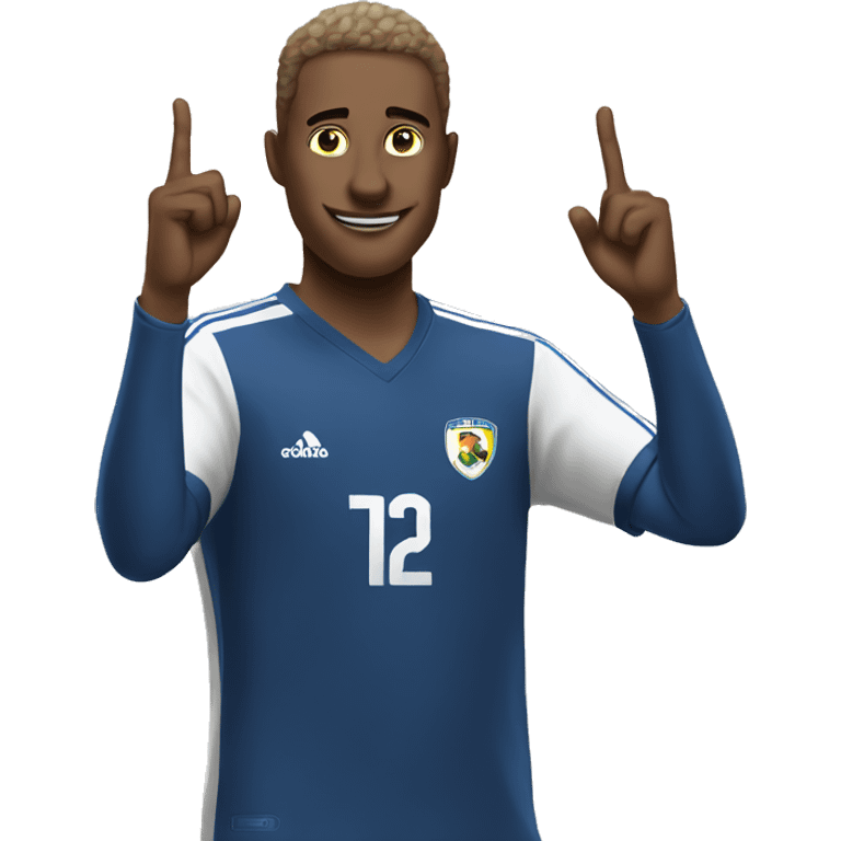 soccer player holding two fingers up emoji