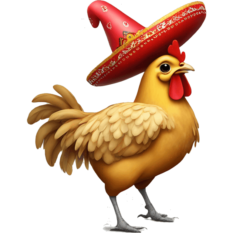 a chicken holding a heart wearing a sombrero and high heels emoji