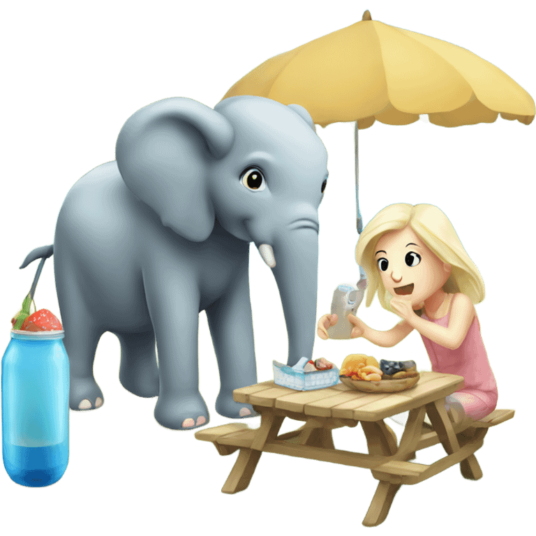 Elephant on picnic with dolphin emoji