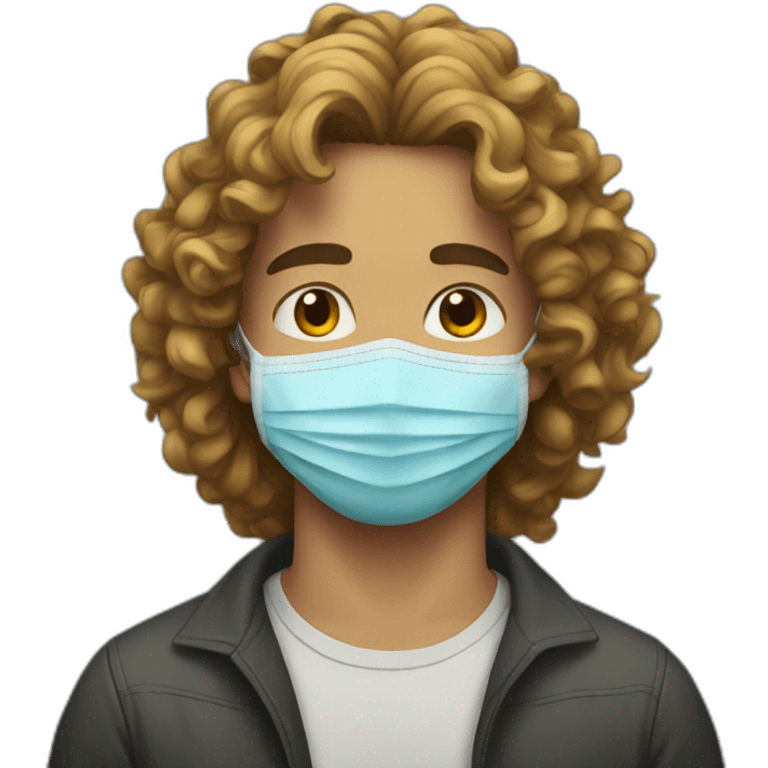 A young man with long, curly hair and wearing a mask emoji