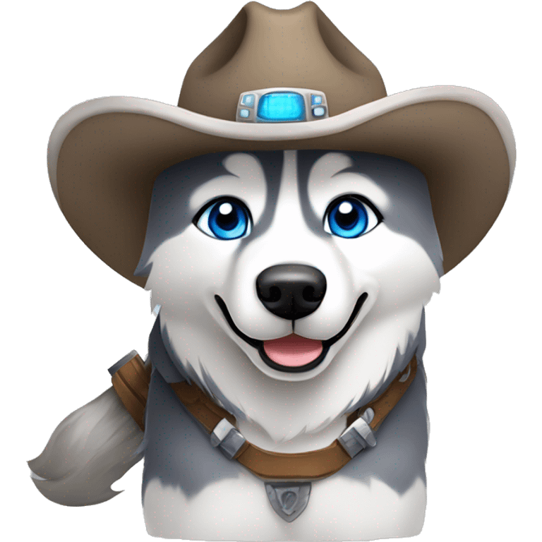 Gray Siberian Husky with blue eyes Jedi holding lightsaber cowboy hat  emoji