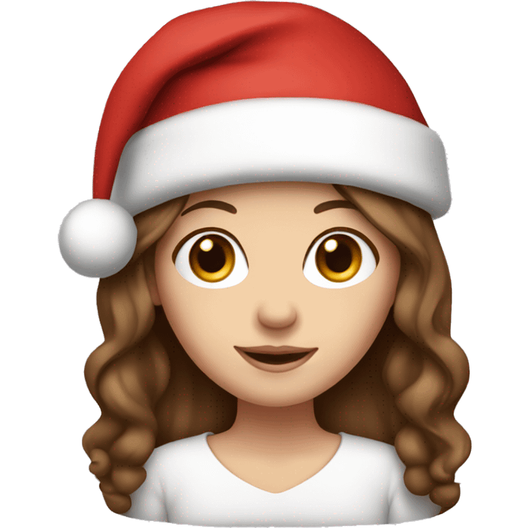 White girl with brown hair wearing a Santa hat emoji