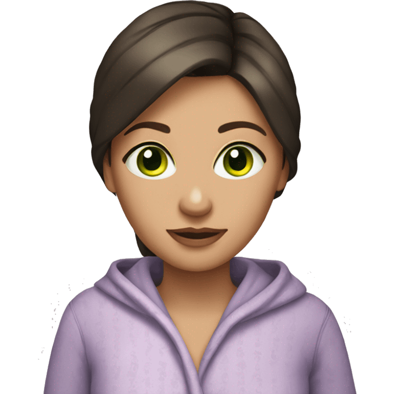 Brunette green eyed woman in pajamas emoji