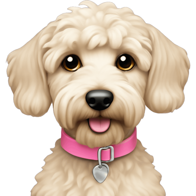 Cream coloured schnoodle dog with pink collar emoji