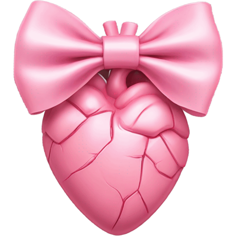 Pink anatomical heart pastel pink with pink bow tie on top emoji