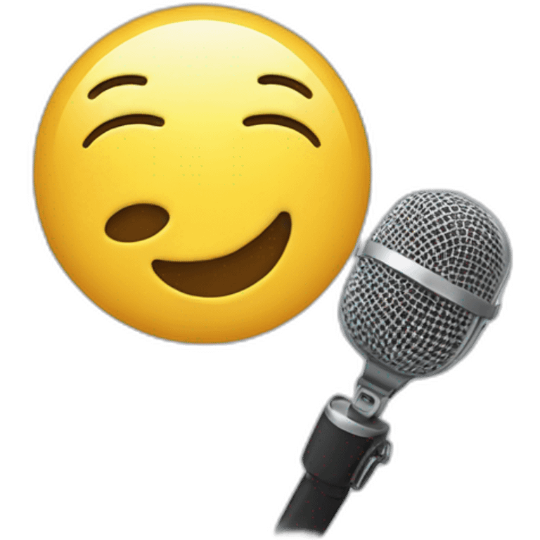 a emojie holds a microphone in his hand, above him is a cloud with text emoji