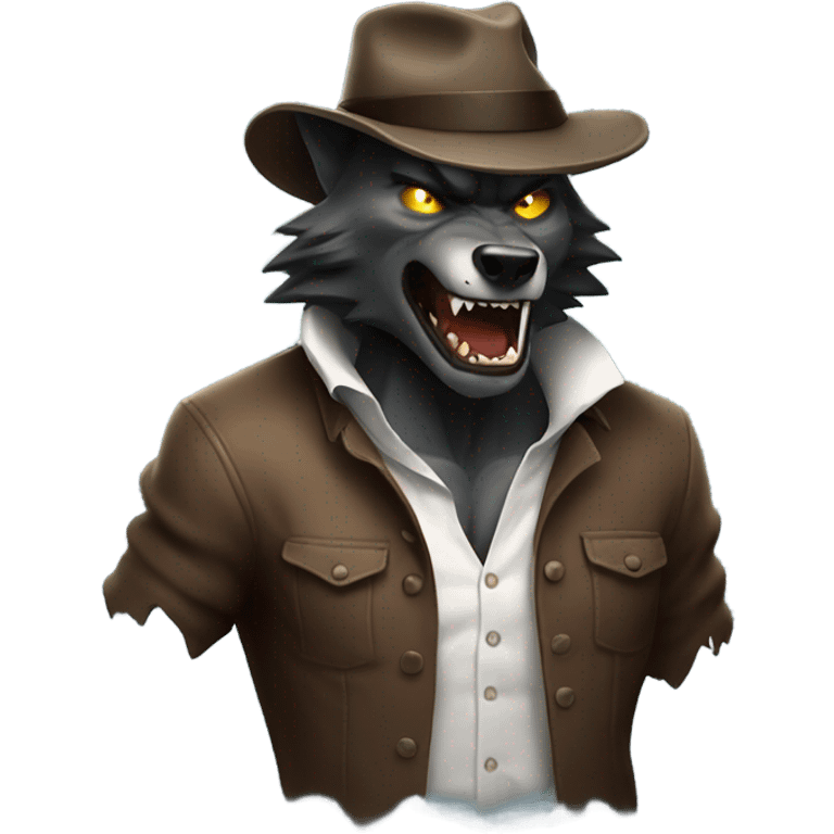 Werewolf wearing a fedora ripping open his shirt emoji