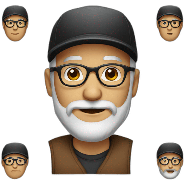 Old man, beard brown, black cap, glasses emoji