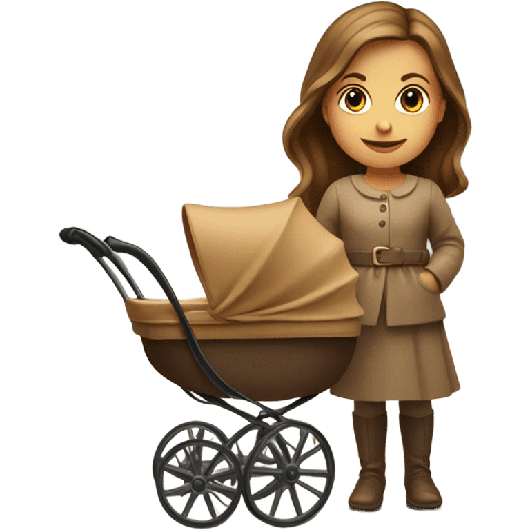 slavic beautiful mother with brown hair. next to caramel baby carriage emoji