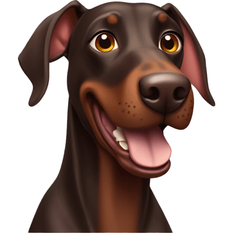 happy chocolate doberman with floppy ears emoji