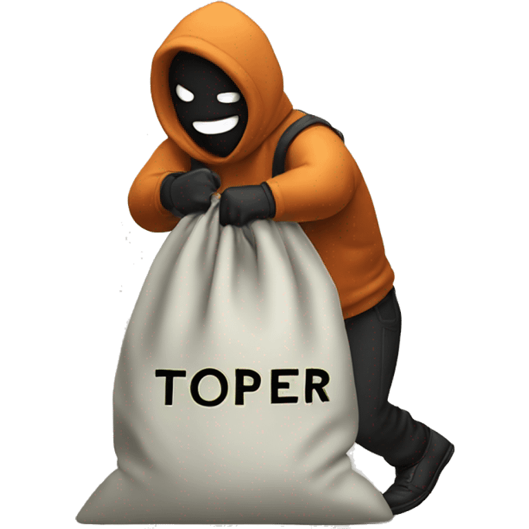 Thief stealing money bag with the word Toptier embroidered on it emoji