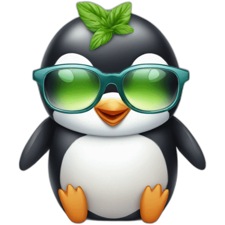 baby penguin with big glasses drinking mojito emoji