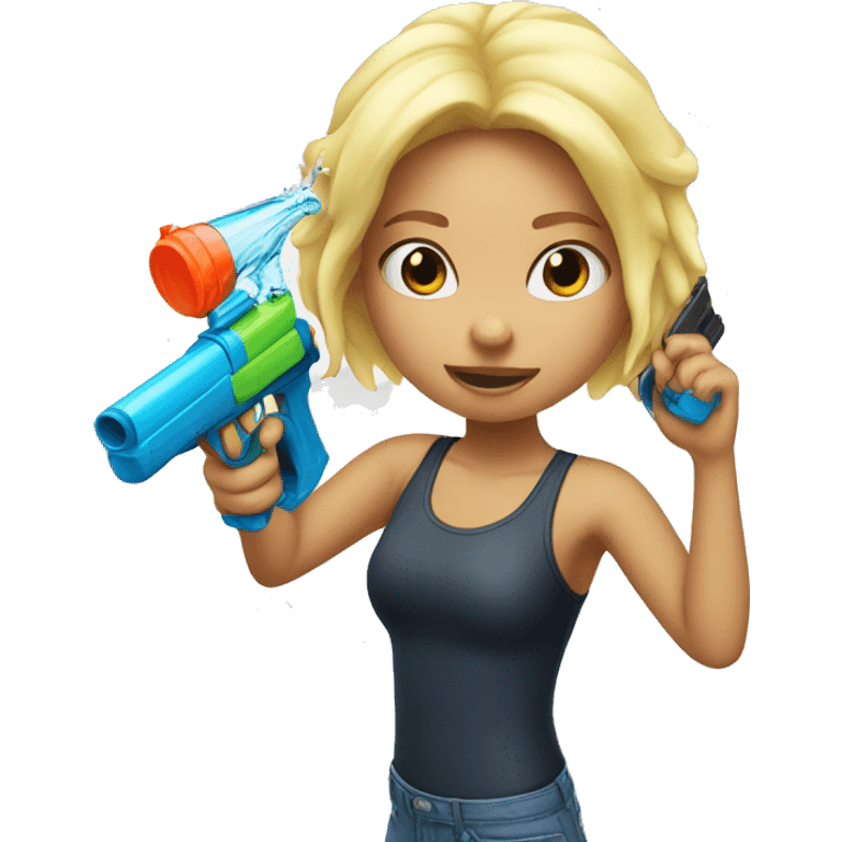 Blonde girl shoots herself with a water gun emoji