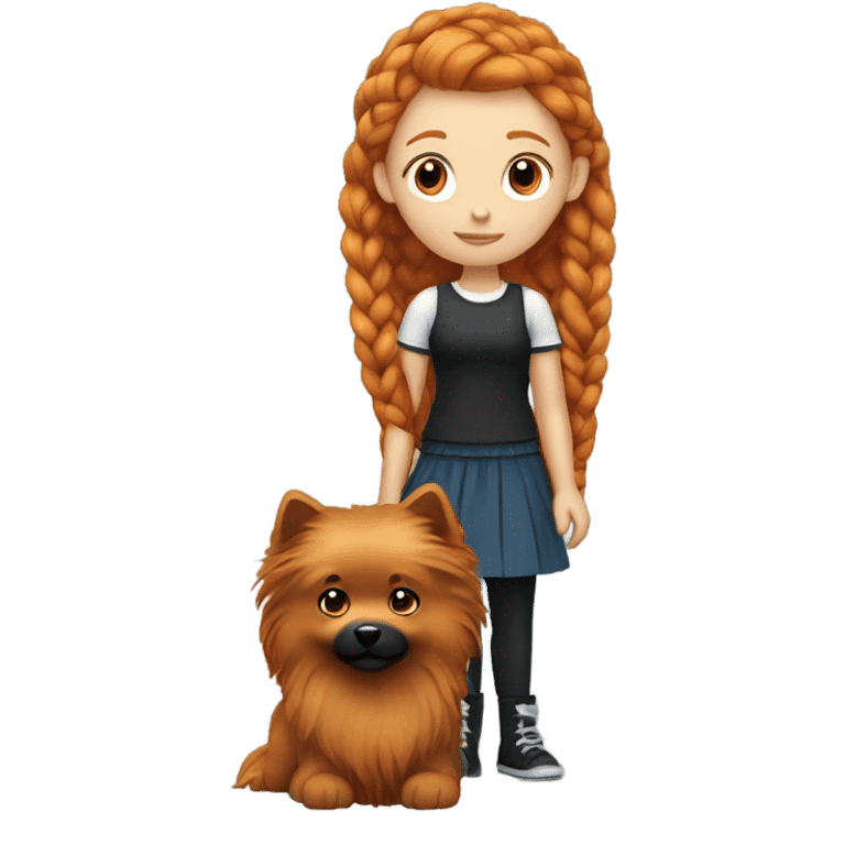 Ginger girl with braided hair and black spitz emoji