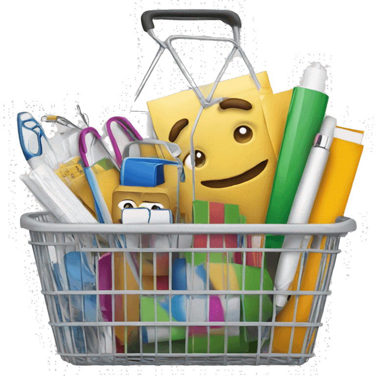 shopping basket full of office supplies emoji