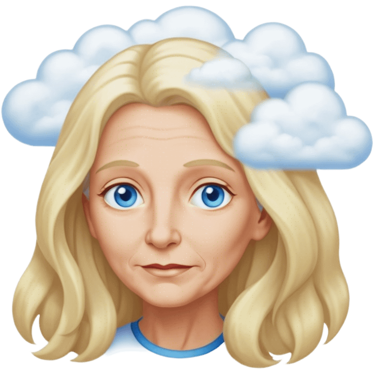 Older woman long blonde hair blue eyes with head in clouds emoji