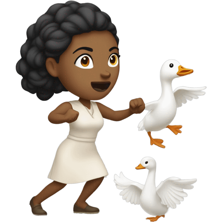 Light-skinned Black woman punching a goose emoji