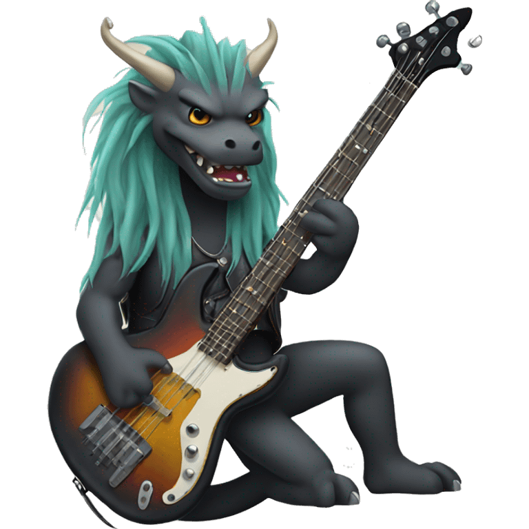 dragon with long hair rocking a bass guitar  emoji