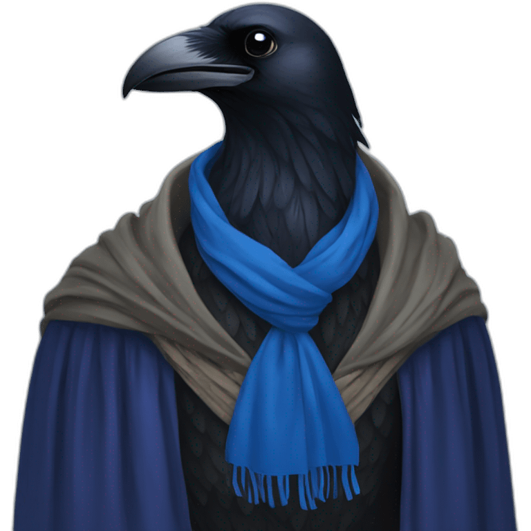 Raven wearing blue scarf hogwarts emoji