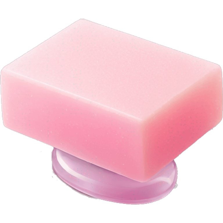 Light pink soap bar sitting on a soap holder, with soap bubbles  emoji