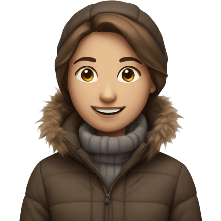 smiling girl with brown hair in cold weather emoji