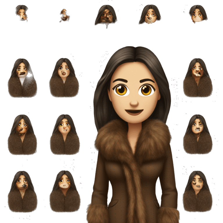 Beautiful Woman Realistic long hair brunette Mob wife big brown fur coat  emoji