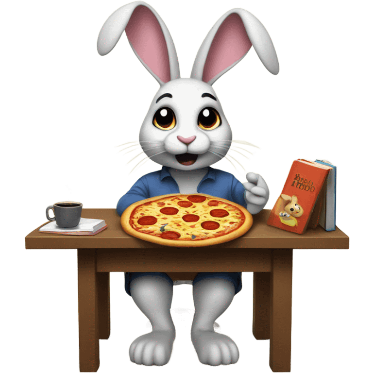 A rabbit eating a pizza reading a book and listening to techno music emoji