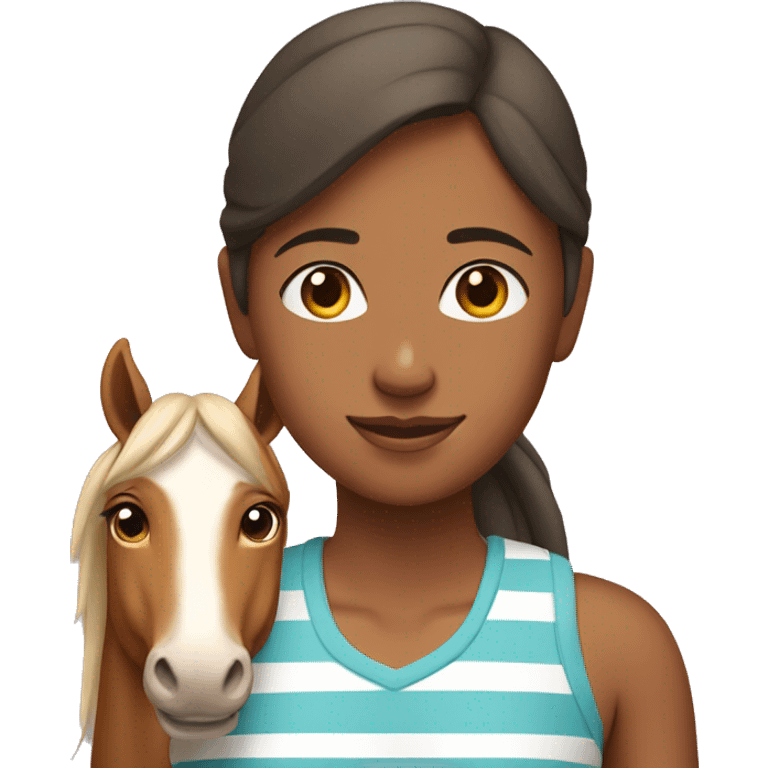 Girl with her tan horse with white stripe emoji