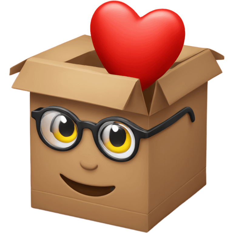 smart box with glasses on a big red heart emoji